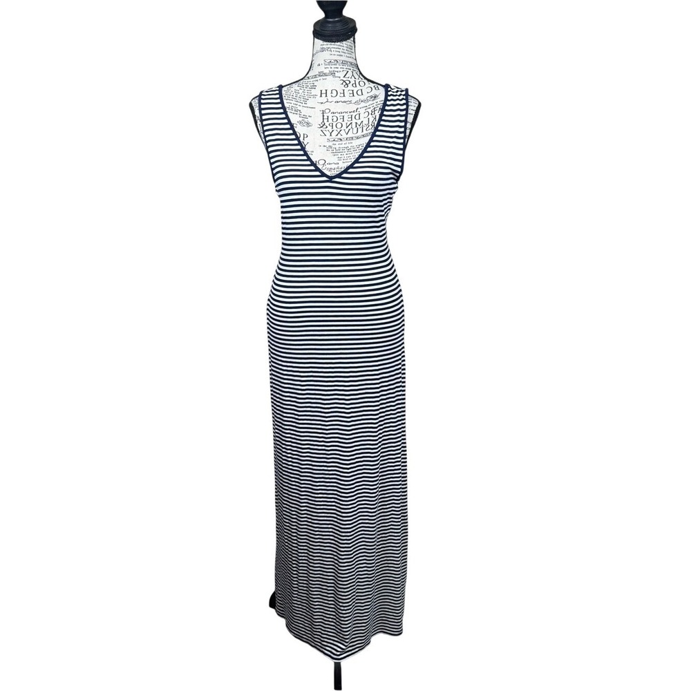 Forever 21 Navy and White Striped V-Neck Maxi Dress